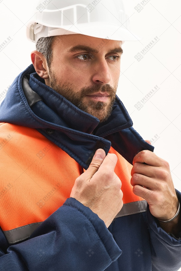 Куртка утеплённая (оранжевая вставка) с капюшоном